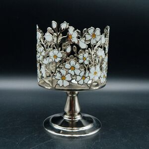 Bath Body Works Metal Pedestal 3 Wick Candle Holder White & Yellow WildFlowers